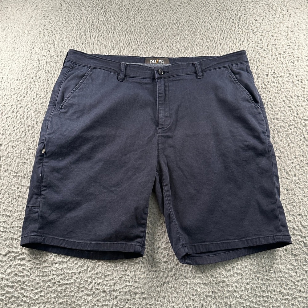 DUER Shorts Mens‎ 38 Performance Chino Navy 8 Inseam Stretch Pocket Zip Casual